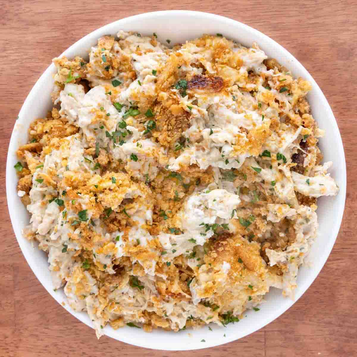 The completed recipe served in a white bowl. 