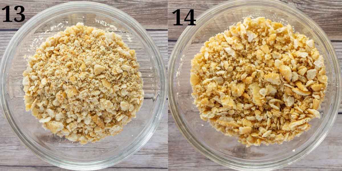 Collage showing how to make the cracker topping.