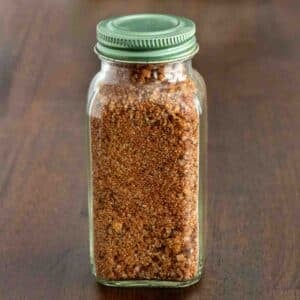 Chicken wing dry rub in a glass jar.