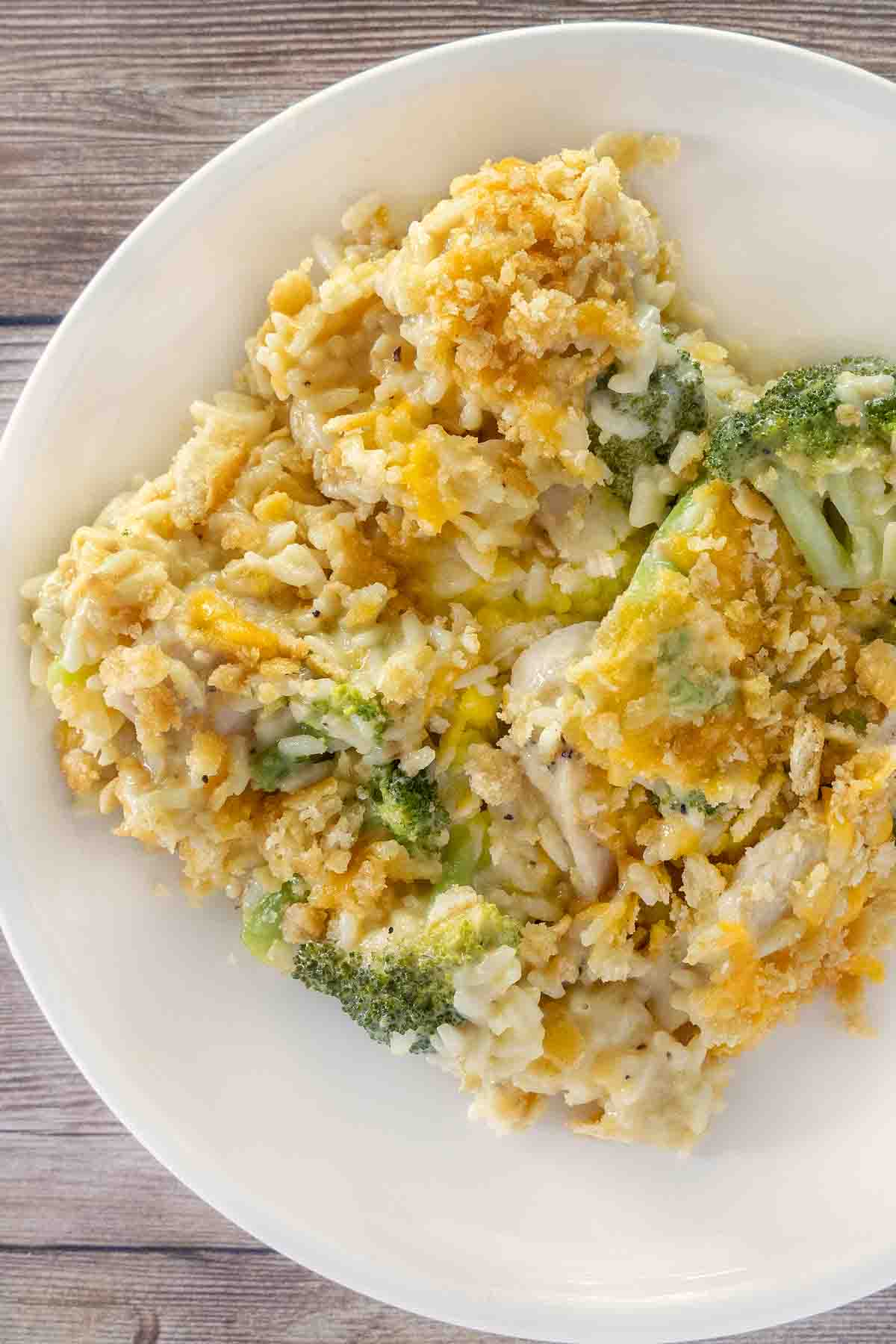 Chicken Broccoli Rice Casserole on a white plate.