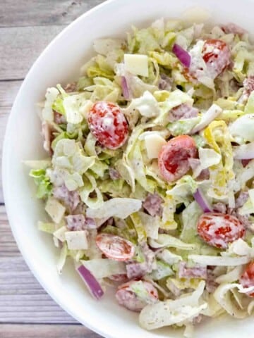 Grinder Salad in a white bowl.