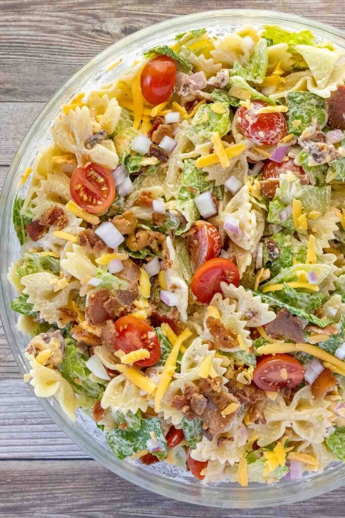BLT pasta salad in a large bowl.