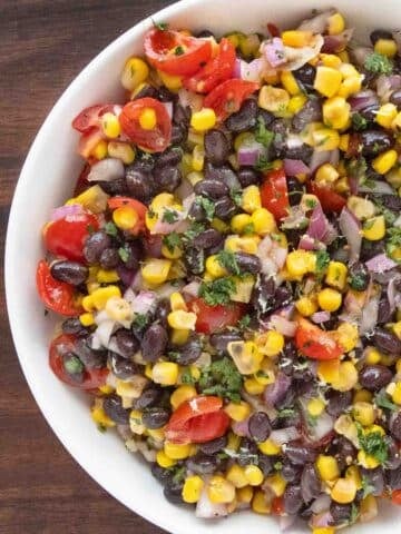 Black Bean and Corn Salsa Dip in a white bowl.