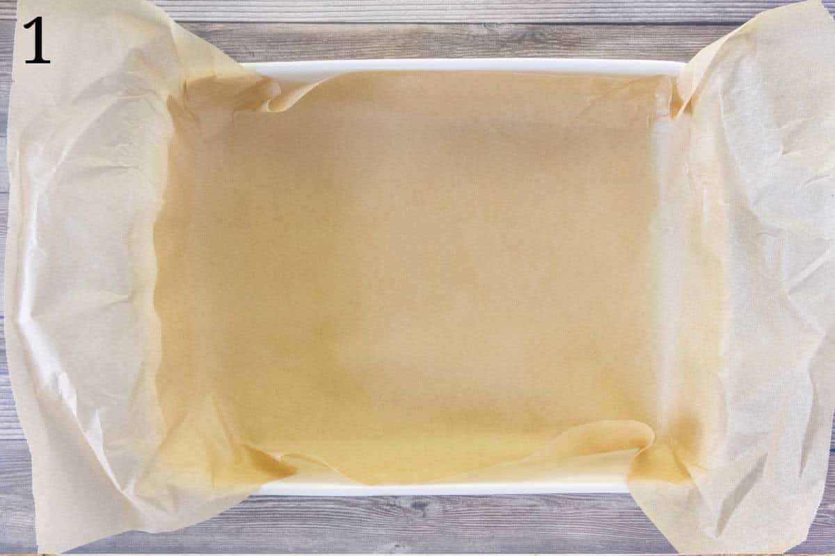 Prepared baking pan.