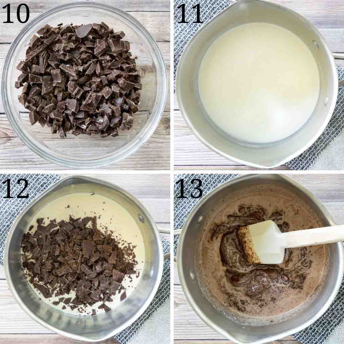 Collage showing how to begin making the ganache.
