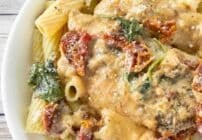 Pinterest image for crockpot tuscan chicken.