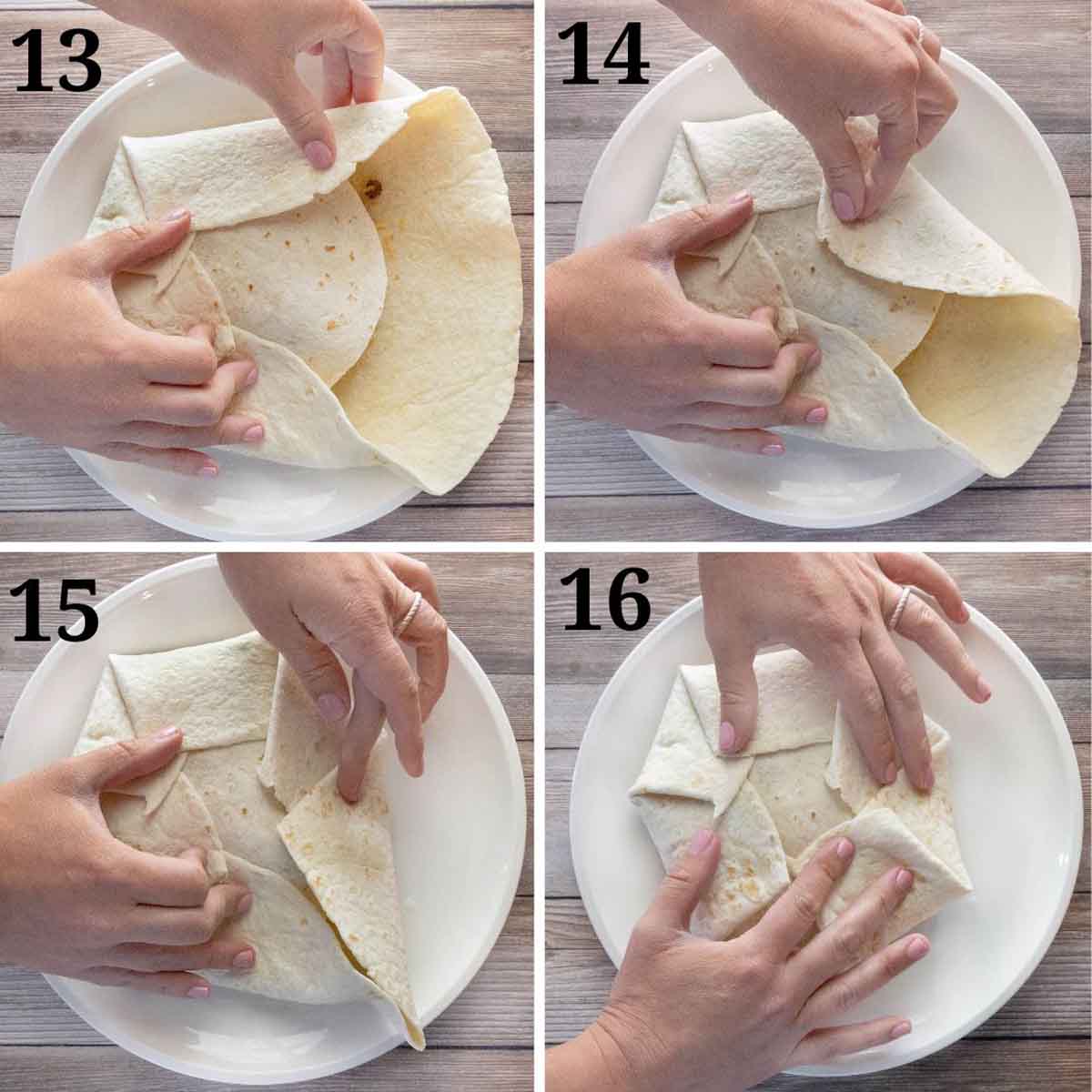 Steps 13 to 16 in making the recipe. 