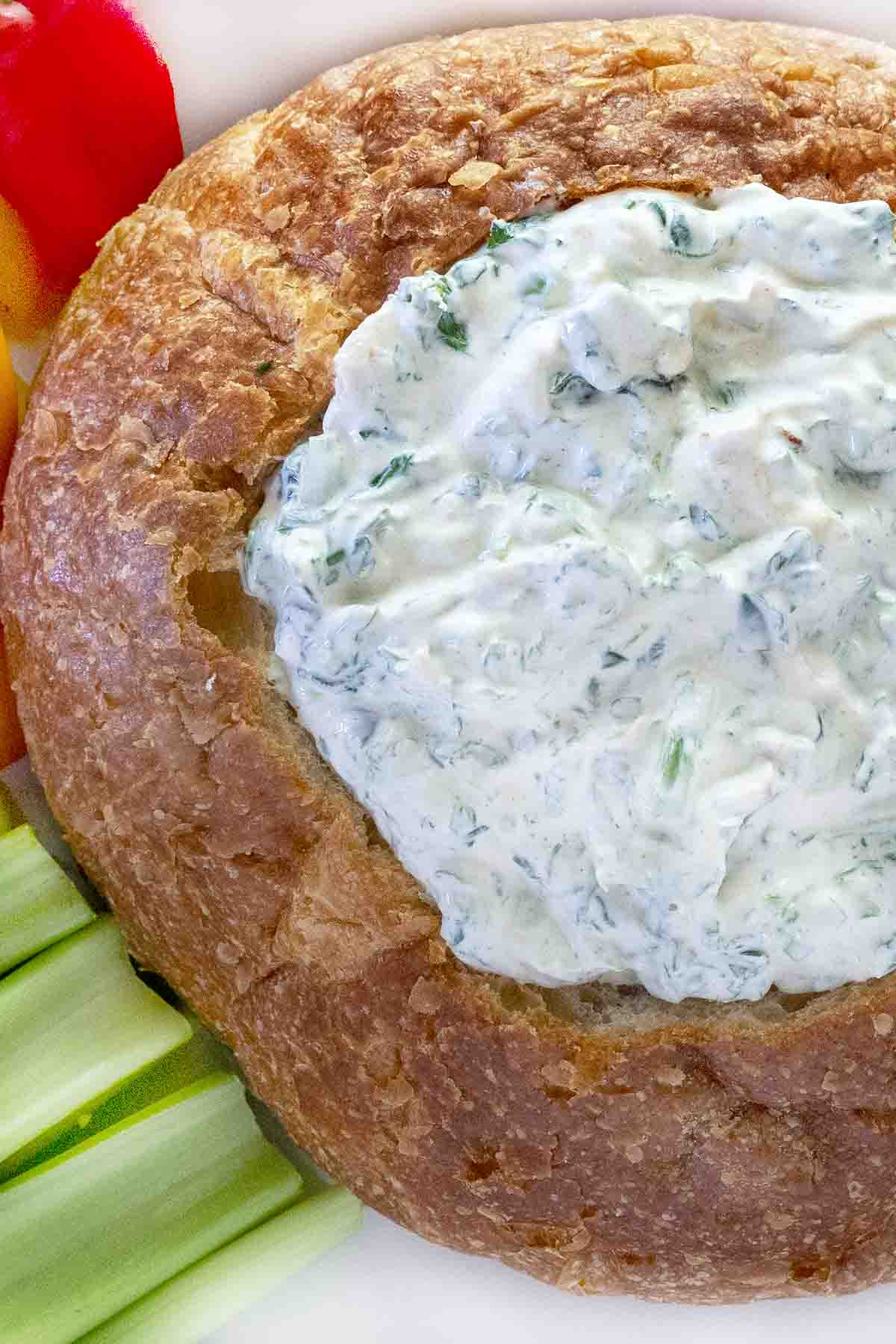 Knorr spinach dip in a bread bowl.