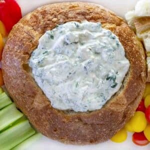 Knorr spinach dip in a bread bowl.