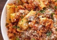 Pinterest image for spicy sausage pasta.