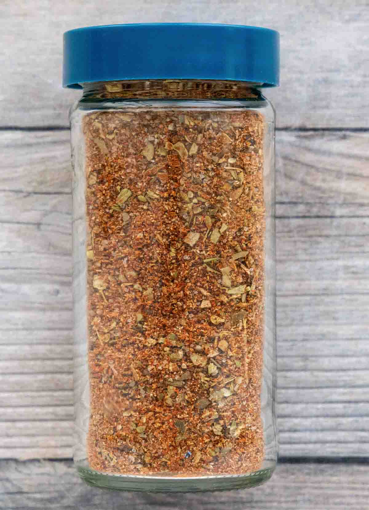 Fajita seasoning in a glass jar.