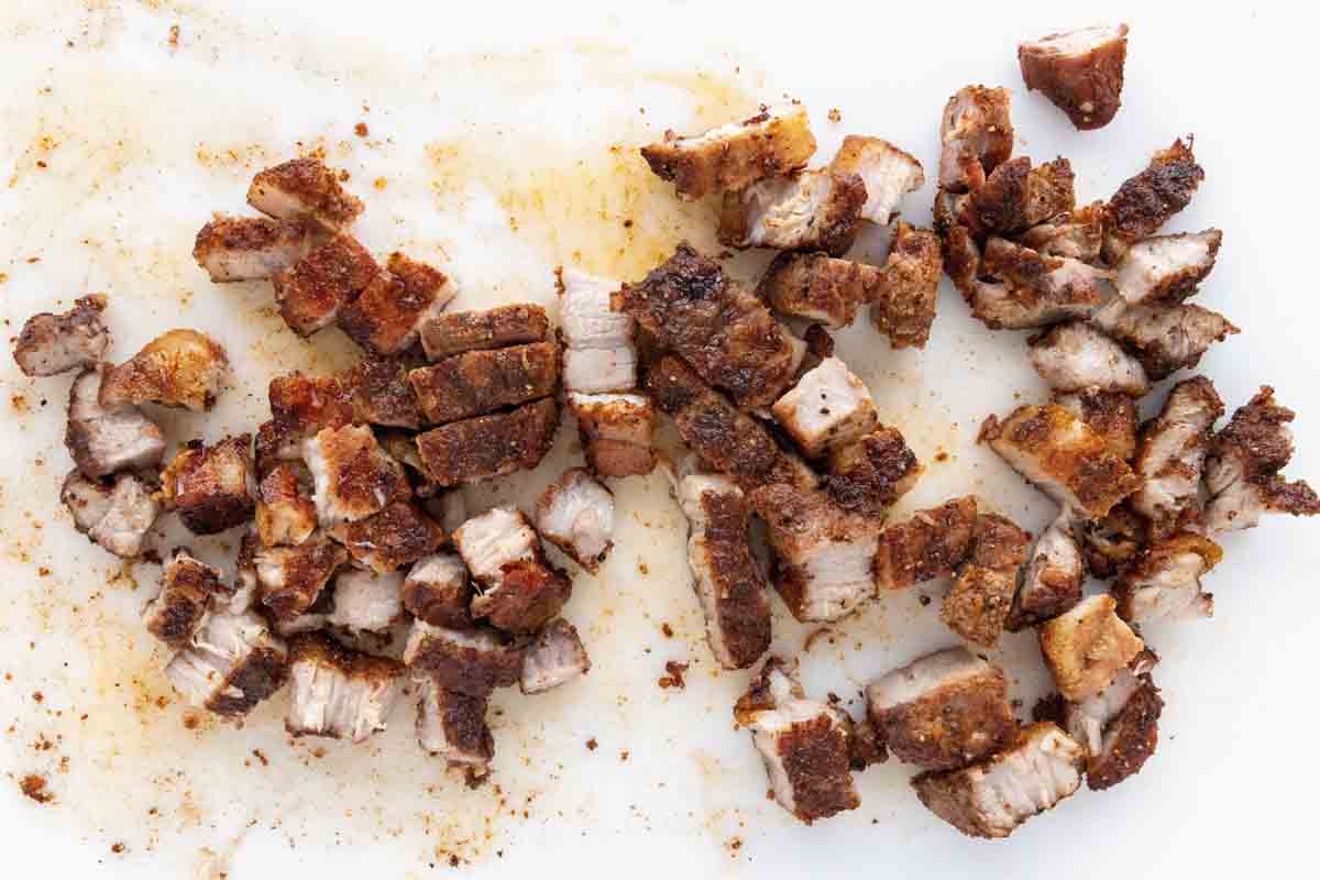 Pork belly cut in to small pieces.