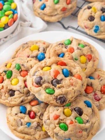 Monster cookies on a white plate.