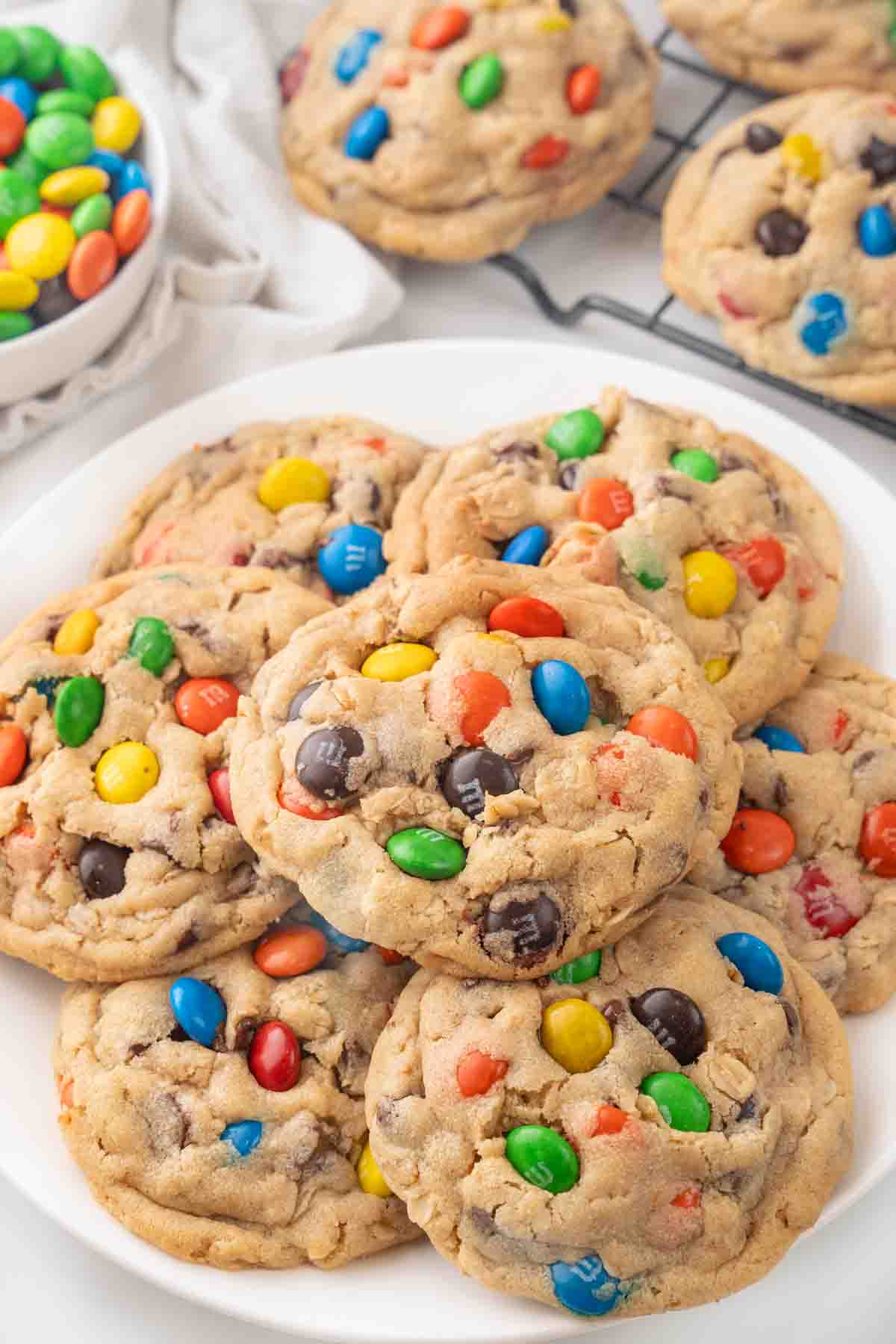 Monster cookies on a white plate.